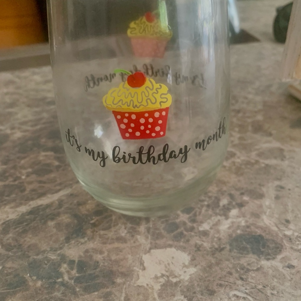 Birthday Month Wine Glass with Cupcake Design